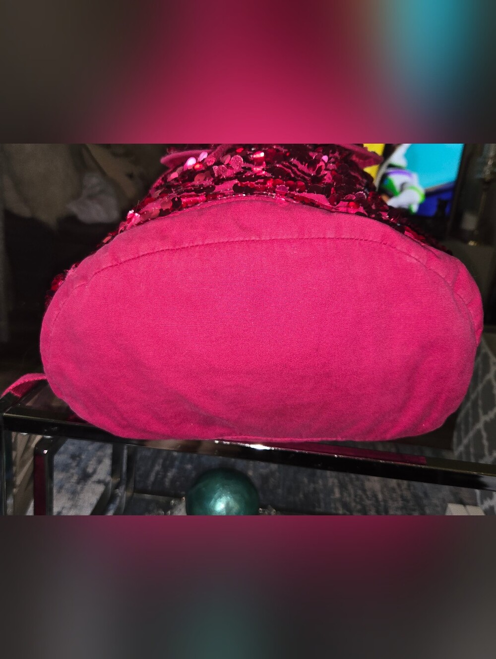 PS from Aéropostale Y2K Hot Pink Sequin Drawstring Flap Mini Backpack Bag - Picture 9 of 12